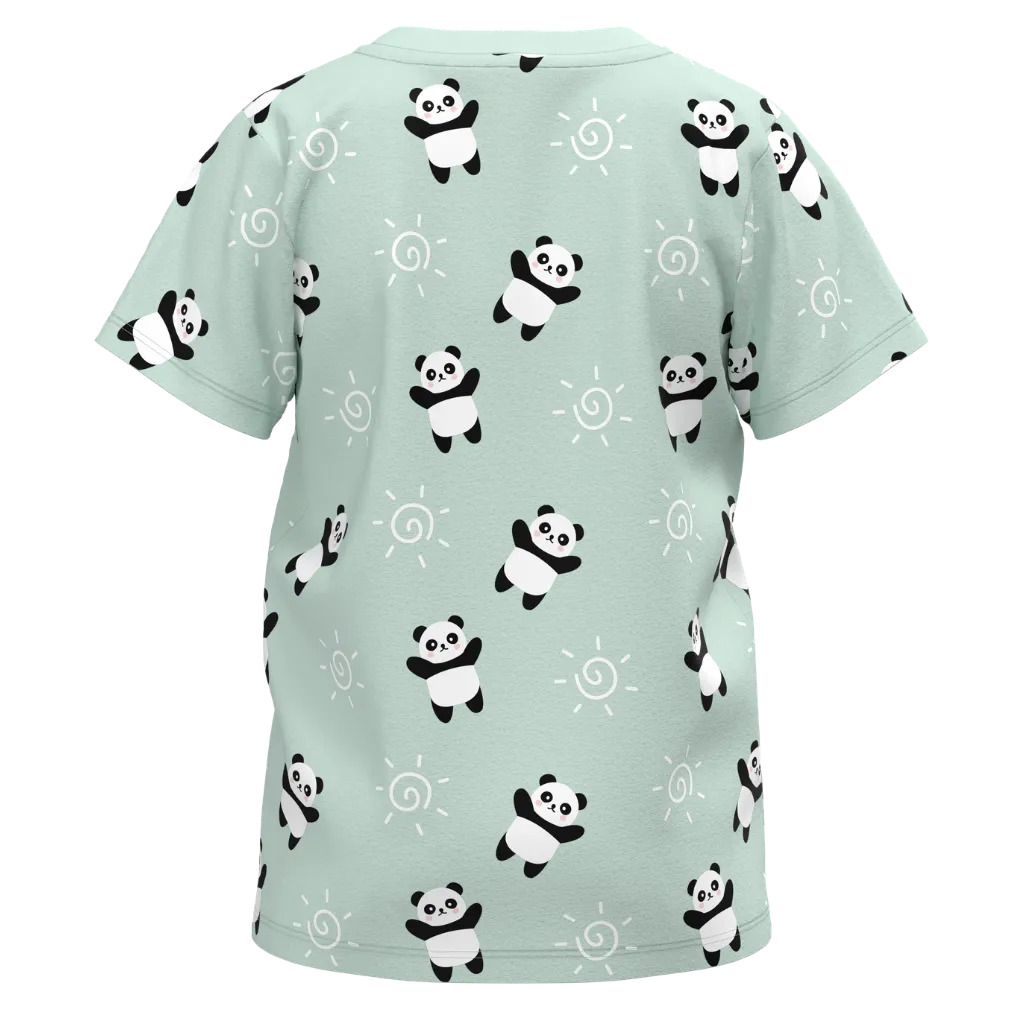 Light green t-shirt with panda pattern 