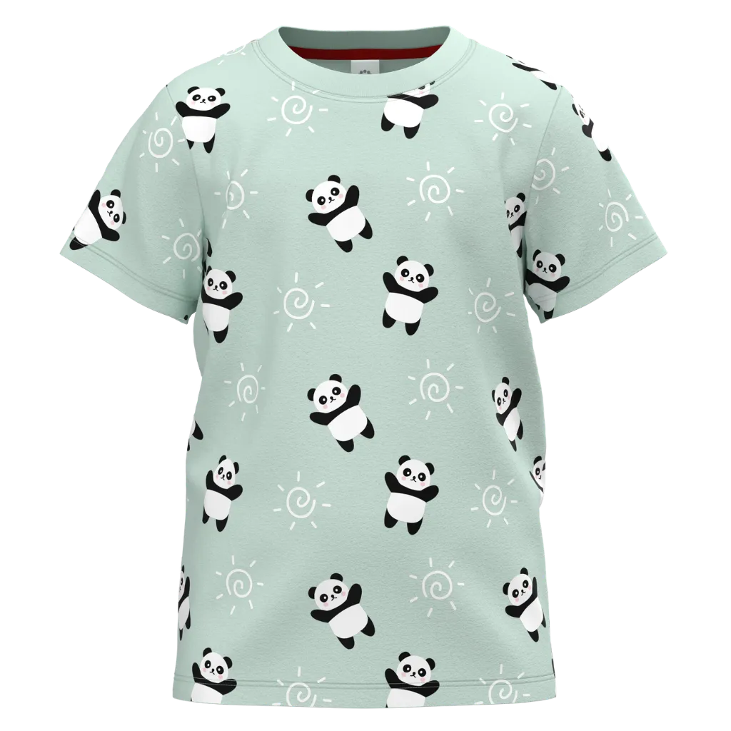 Light green t-shirt with panda pattern 