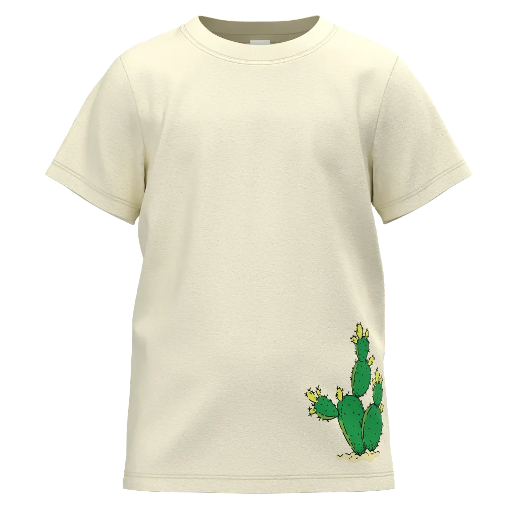 Beige t-shirt with a green cactus design 