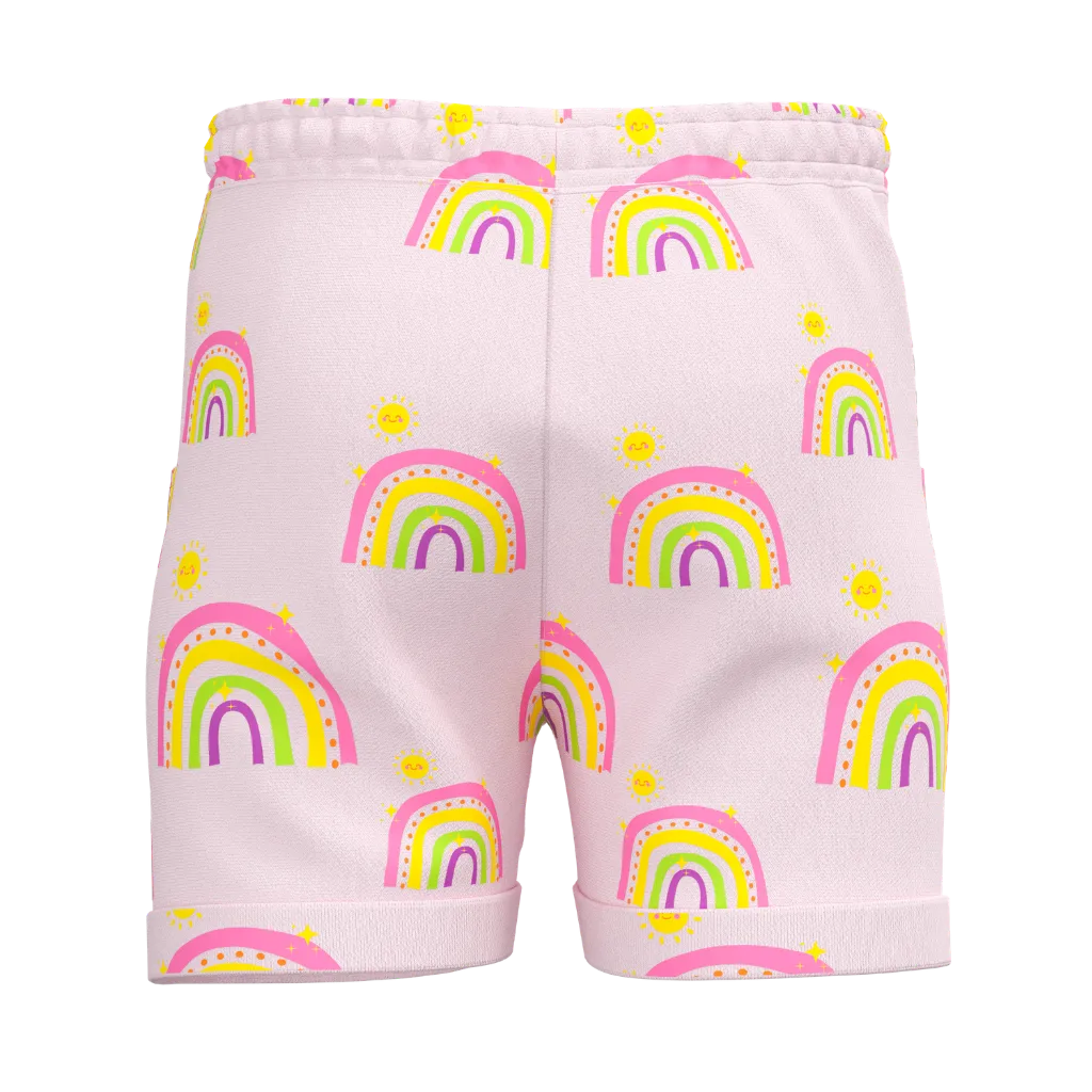 Lilac Rainbow Print Girls Short Pant | Kids Cotton Summer Shorts | Cute Rainbow Pattern Girls Shorts | 1992