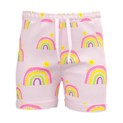 Lilac Rainbow Print Girls Short Pant | Kids Cotton Summer Shorts | Cute Rainbow Pattern Girls Shorts | 1992