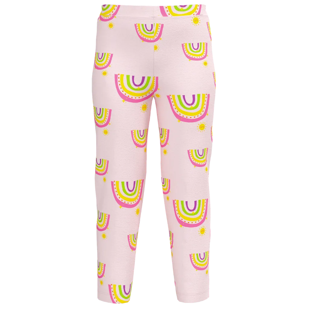 Lilac Rainbow Print Girls Leggings | Kids Cotton Stretch Leggings | Cute Rainbow Pattern Leggings | 2015