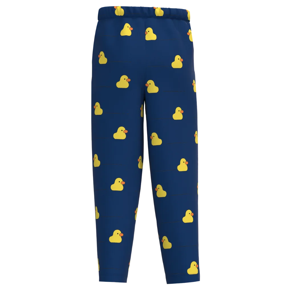 True Blue Duck Print Girls Leggings | Kids Cotton Stretch Leggings | Cute Yellow Duck Pattern Leggings | 2018