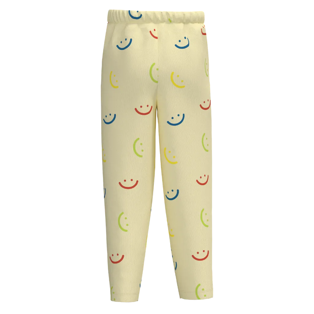 Yellow Smiley Print Girls Leggings | Kids Cotton Stretch Leggings | Fun Emoji Pattern Leggings | 2020