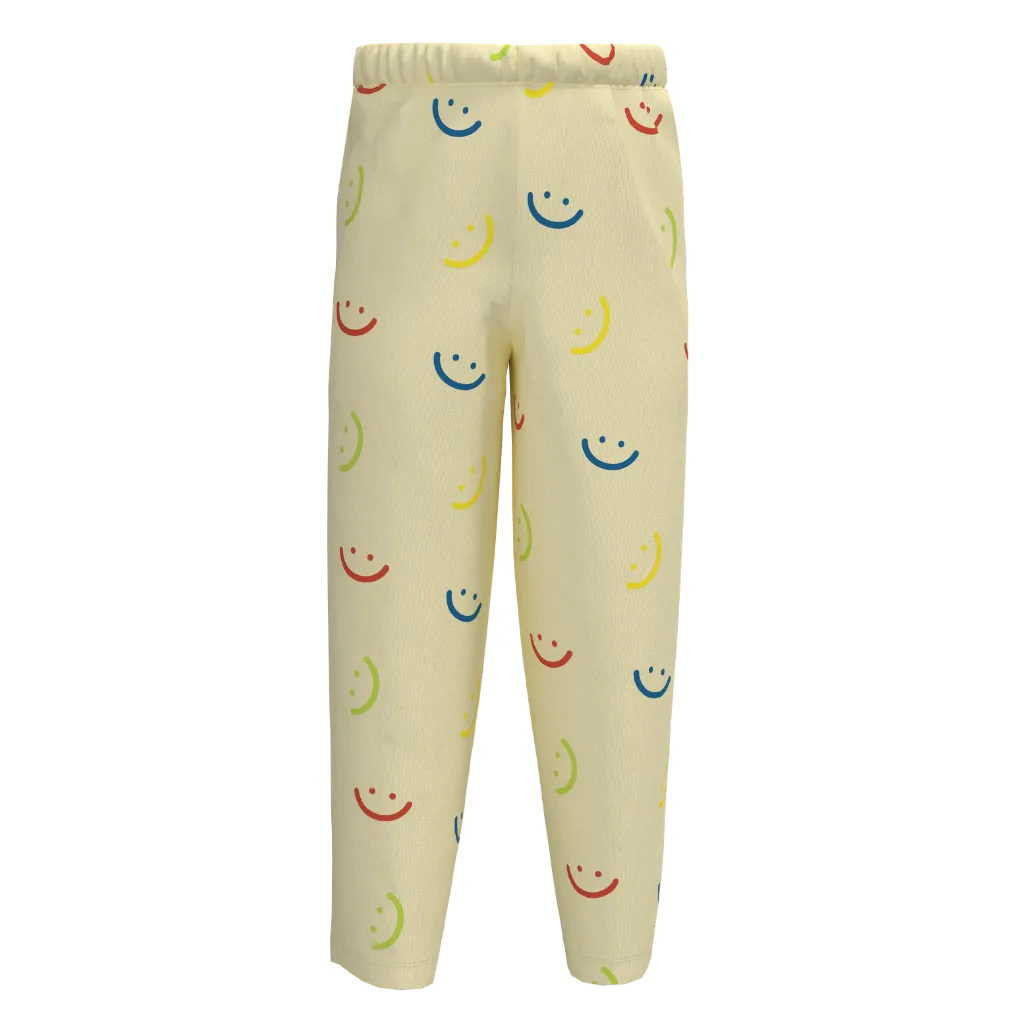 Yellow Smiley Print Girls Leggings | Kids Cotton Stretch Leggings | Fun Emoji Pattern Leggings | 2020