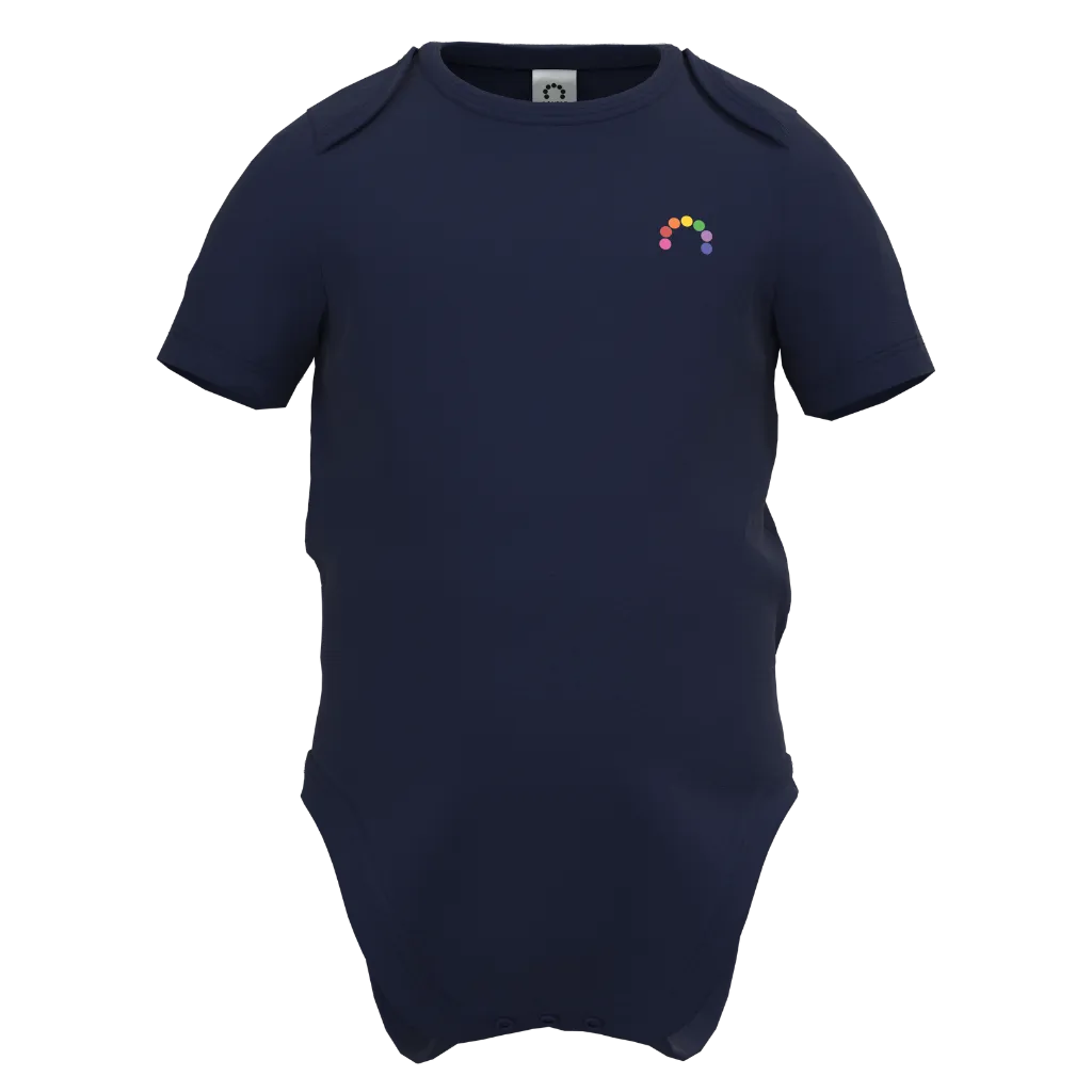 Navy blue Romper with a colorful logo