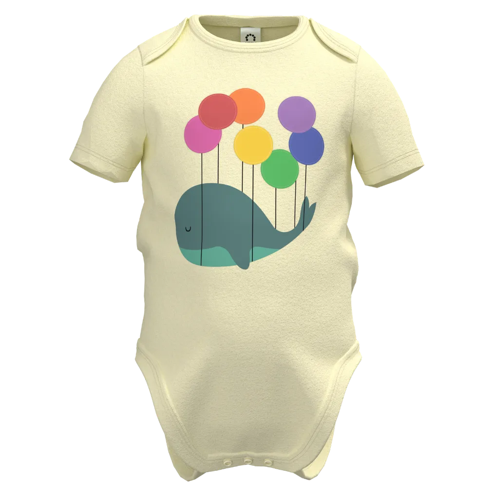 Cream Cotton Baby Romper for Girls | Whale Balloon Graphic Bodysuit | Soft Infant One-Piece Outfit | 2028