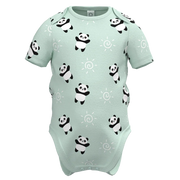 Light green baby onesie with panda pattern
