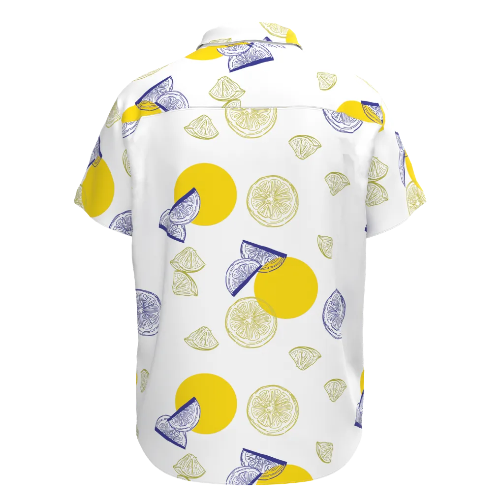 White Lemon Print Boys Shirt | Kids Cotton Button-Up Shirt | Citrus Graphic Summer Shirt | 2129