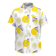 White Lemon Print Boys Shirt | Kids Cotton Button-Up Shirt | Citrus Graphic Summer Shirt | 2129