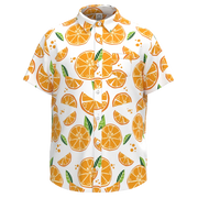 White Orange Print Short Sleeve Shirt for Boys | Kids Citrus Print Button-Up Shirt | Fun Summer Casual Shirt | 2130