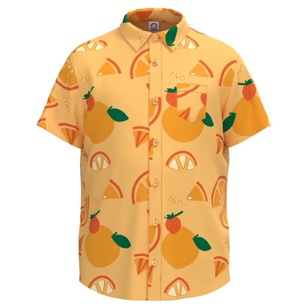 Cream Orange Print Short Sleeve Shirt for Boys | Kids Fruit Print Button-Up Shirt | Fun Summer Casual Shirt | 2131