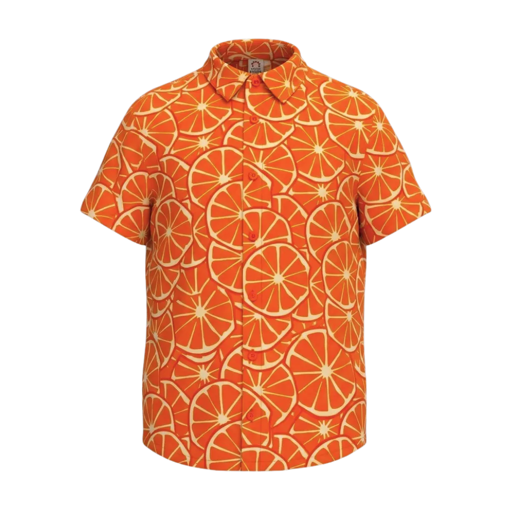 Orange Boys Printed Shirt | All-Over Citrus Orange Print Short Sleeve Shirt | Smart Casual Summer Wear | 2133