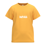 Bright Yellow Boys T-Shirt | Minimal “WOAH” Print Tee | Casual Cotton Summer Wear | 2138