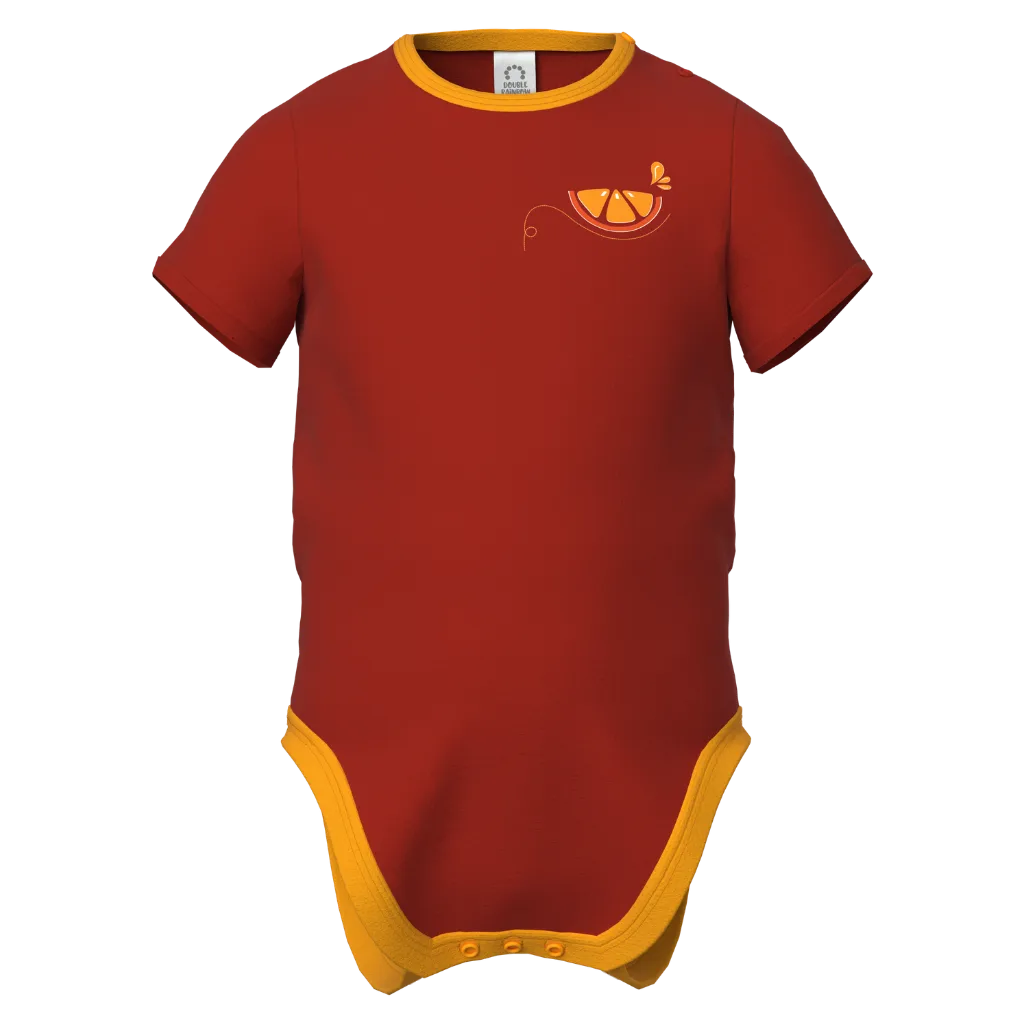 Terracotta Cotton Baby Romper for Boys | Citrus Graphic Bodysuit | Soft Infant One-Piece Outfit | 2139