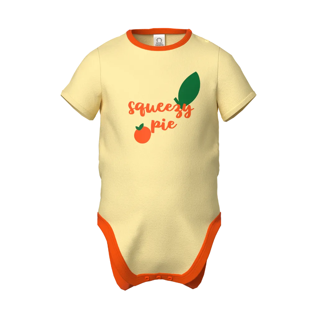 Cream Baby Boy Romper | “Squeezy Pie” Print Bodysuit | Soft Cotton Infant Wear | 2140