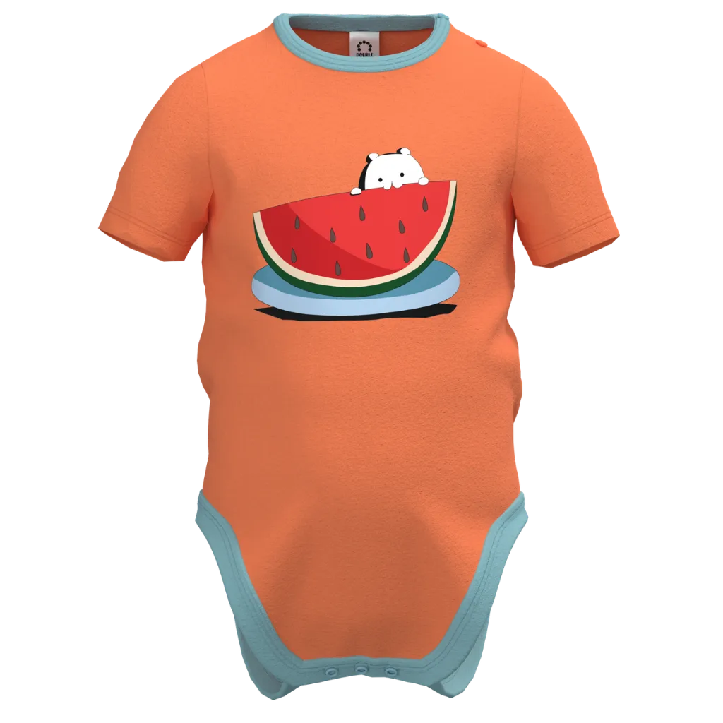 Orange Watermelon Print Baby Romper for Boys | Cotton Baby Bodysuit | Cute Summer Baby Outfit | 2141