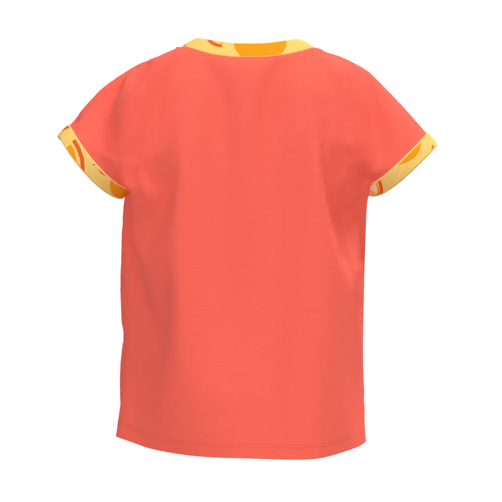 Coral Red Girls T-Shirt | Contrast Trim Casual Tee | Soft Cotton Summer Wear | 2144