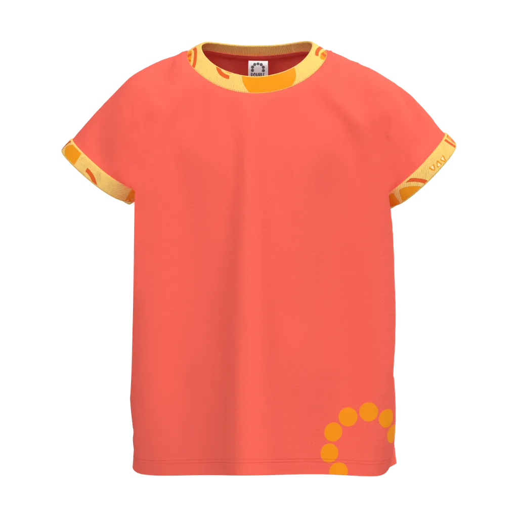 Coral Red Girls T-Shirt | Contrast Trim Casual Tee | Soft Cotton Summer Wear | 2144