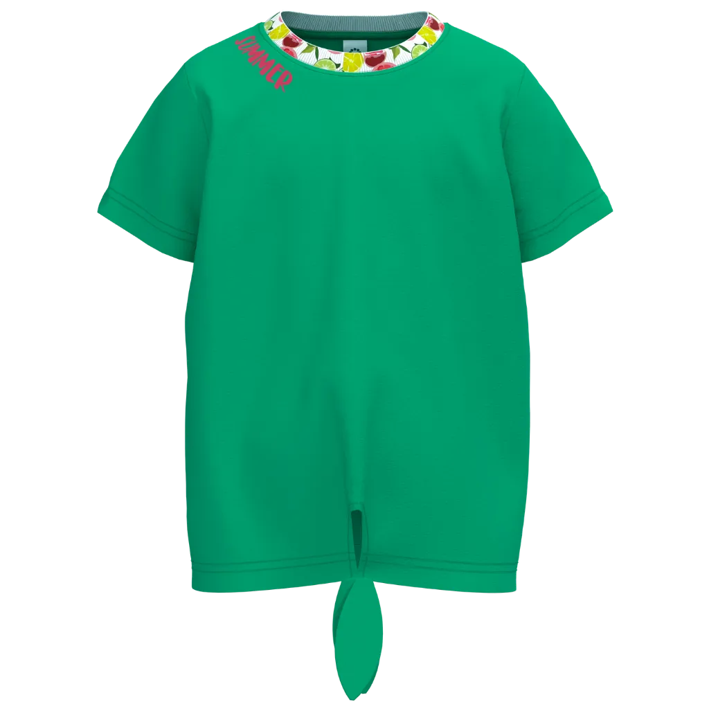 Green Girls Tie-Knot T-Shirt | Kids Cotton Casual Tee | Stylish Everyday Girls Top | 2145