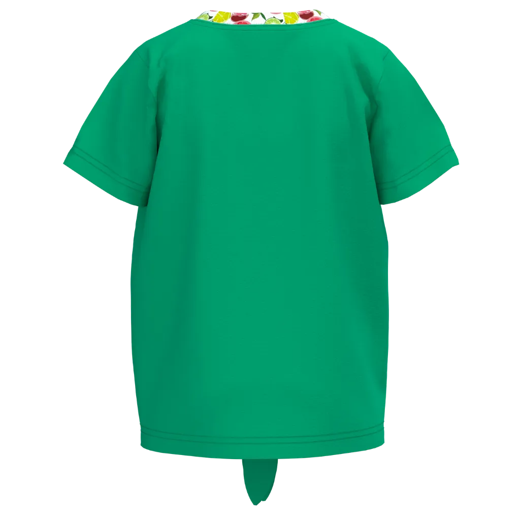 Green Girls Tie-Knot T-Shirt | Kids Cotton Casual Tee | Stylish Everyday Girls Top | 2145