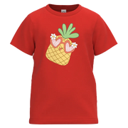 Red Cotton Short Sleeve T-Shirt for Girls | Cute Pineapple Graphic Kids Tee | Soft Everyday Casual Wear | 2146
