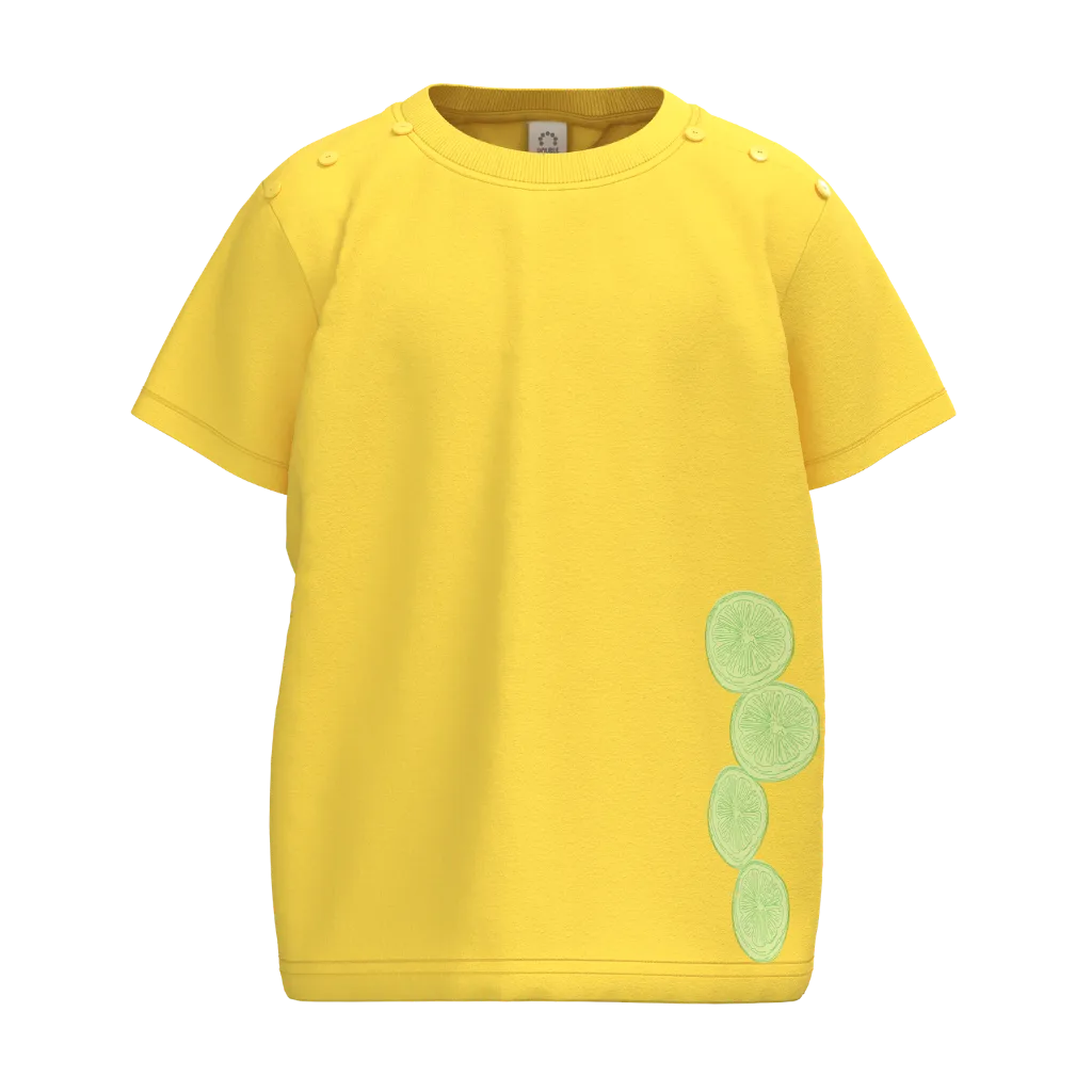 Bright Yellow Girls T-Shirt | Citrus Lime Print Tee | Soft Cotton Summer Wear | 2147