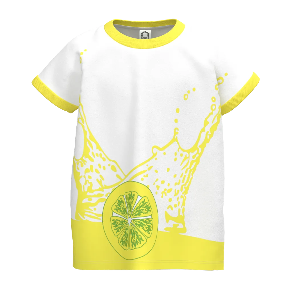 White & Yellow Girls T-Shirt | Lemon Splash Print Tee | Summer Cotton Casual Wear | 2150