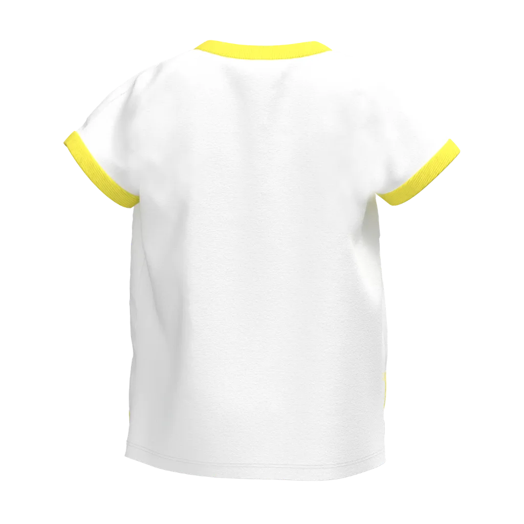 White & Yellow Girls T-Shirt | Lemon Splash Print Tee | Summer Cotton Casual Wear | 2150