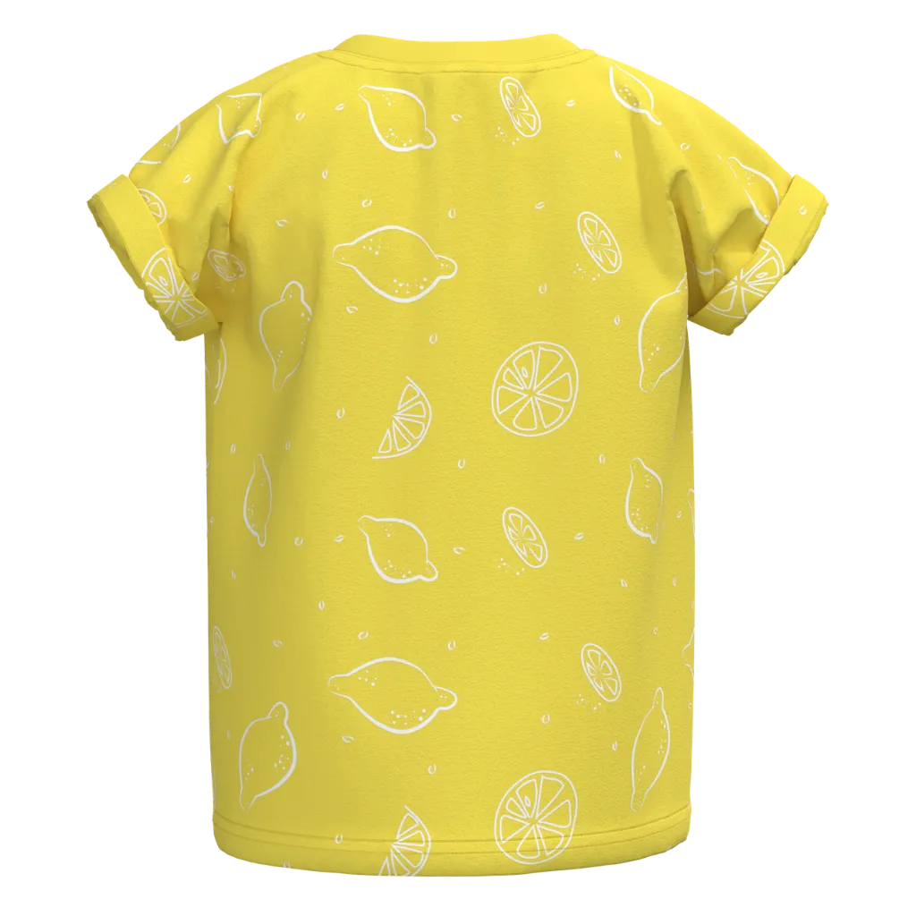 Yellow t-shirt with white lemon pattern