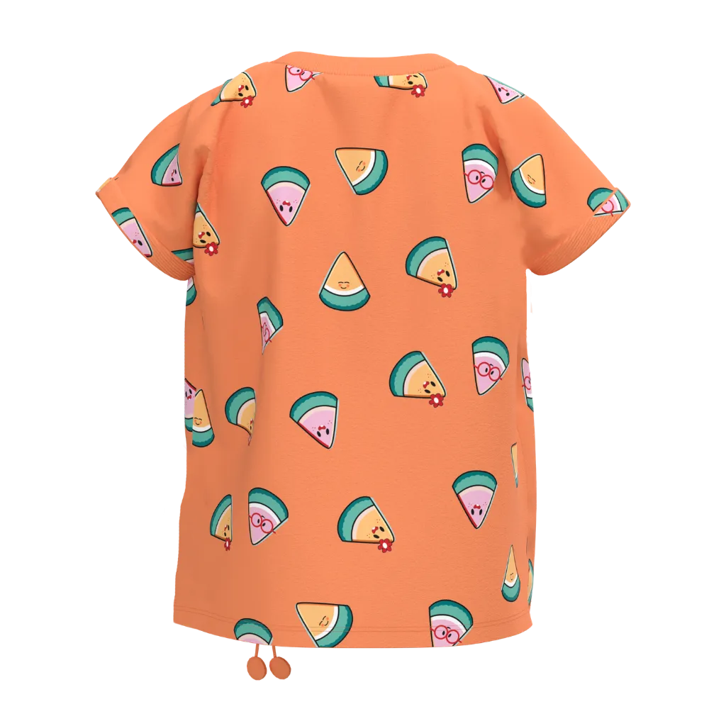 Orange Girls Graphic T-Shirt | Watermelon Print Tee | Fun Summer Cotton Top | 2152