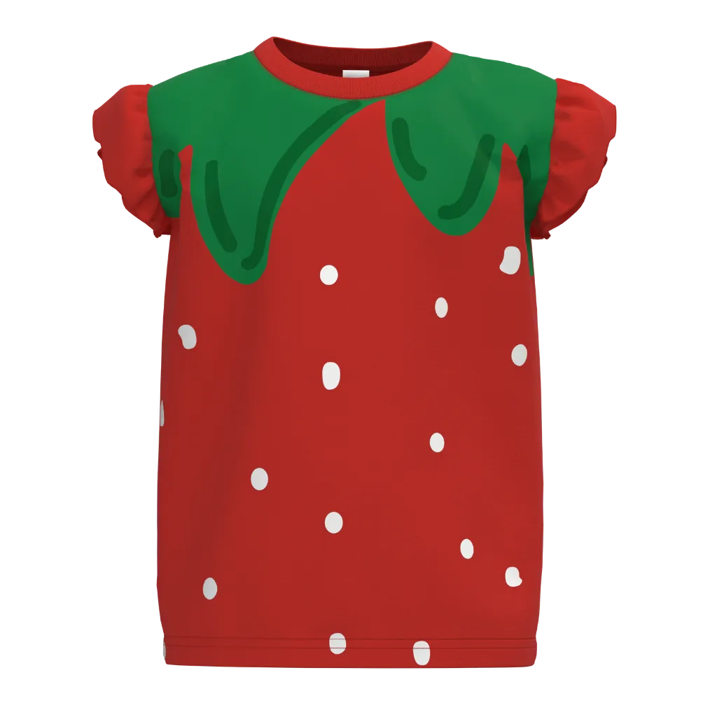 Red Girls T-Shirt | Strawberry Inspired Casual Tee | Cute Cotton Summer Kids Wear | 2153