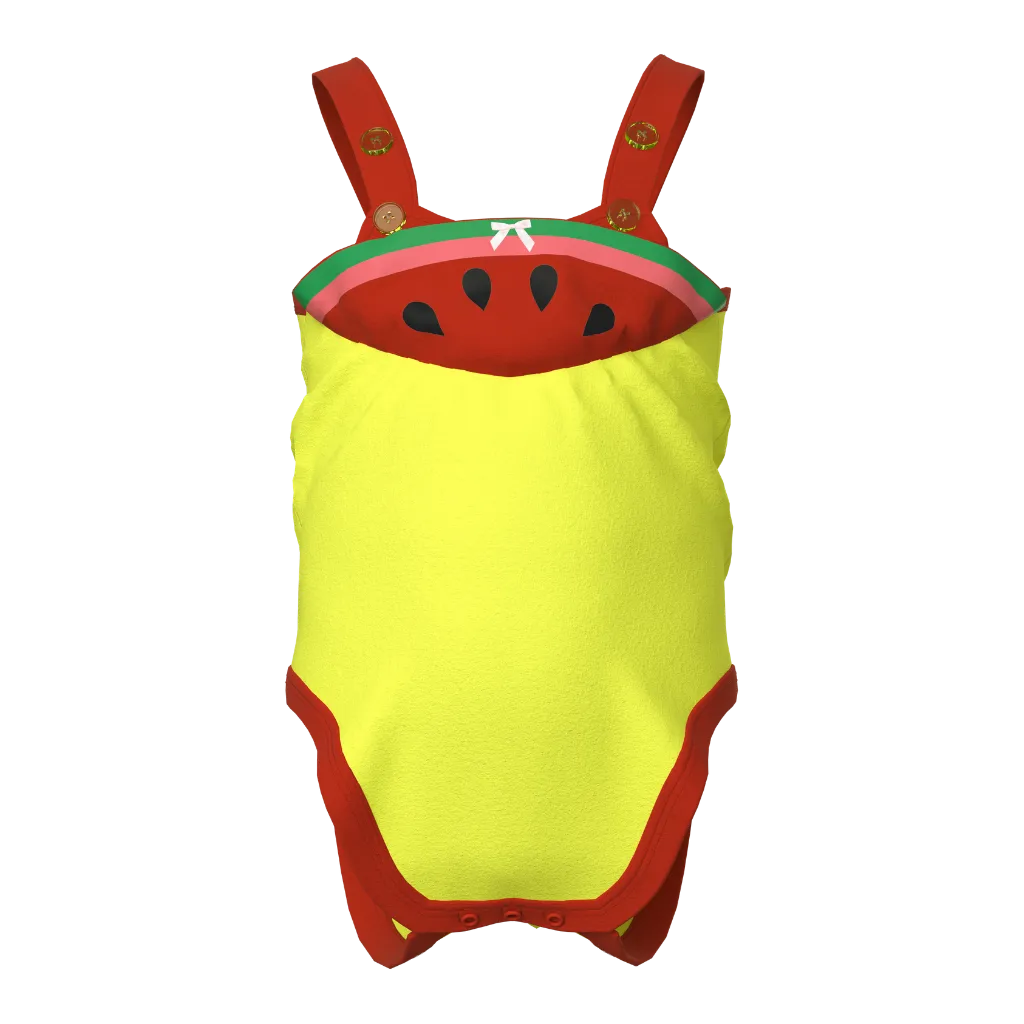 Red Girls Romper | Watermelon Inspired Infant Bodysuit | Soft Cotton Baby Summer Wear | 2162