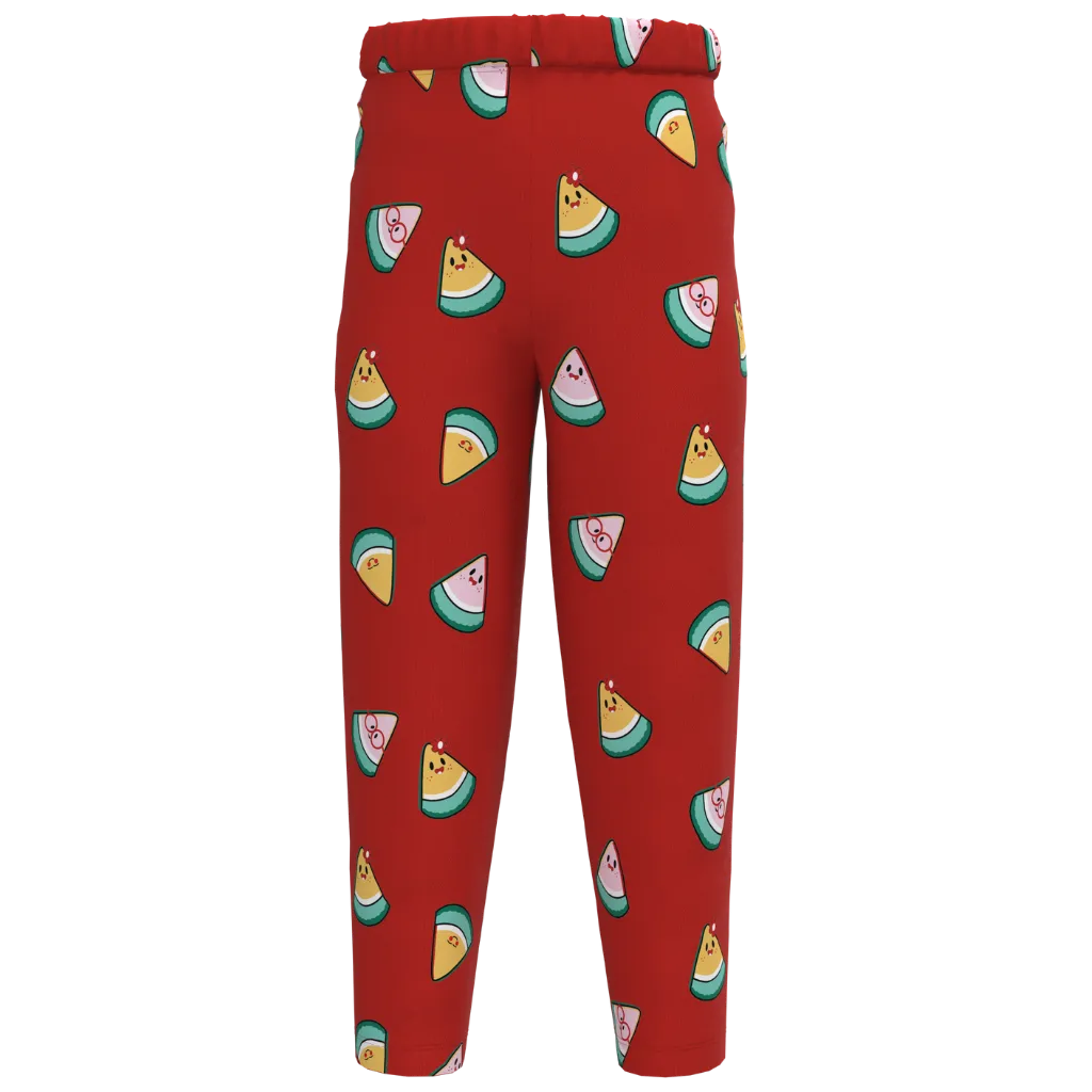 Red Watermelon Print Girls Leggings | Soft Stretch Kids Leggings | Fun Fruit Pattern Everyday Wear | 2164