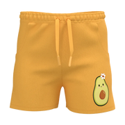 Yellow Cotton Short Pant for Girls | Cute Avocado Graphic Kids Shorts | Comfortable Drawstring Casual Wear | 2169