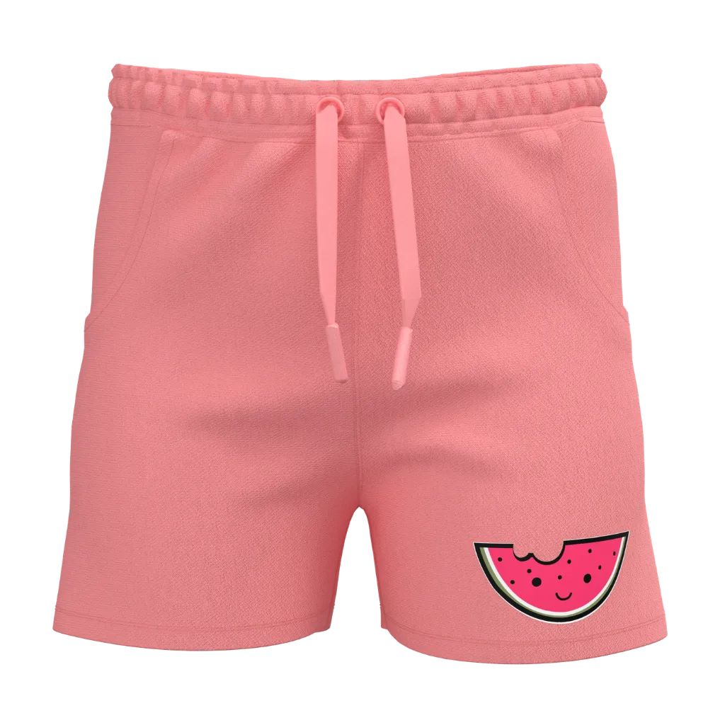 Peach Pink Cotton Short Pant for Girls | Watermelon Graphic Kids Shorts | Comfortable Drawstring Casual Wear | 2171