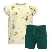 Green Girls T-Shirt With Pant Set | Avocado Print Co-Ord Outfit | Soft Cotton Summer Kids Wear | 2182