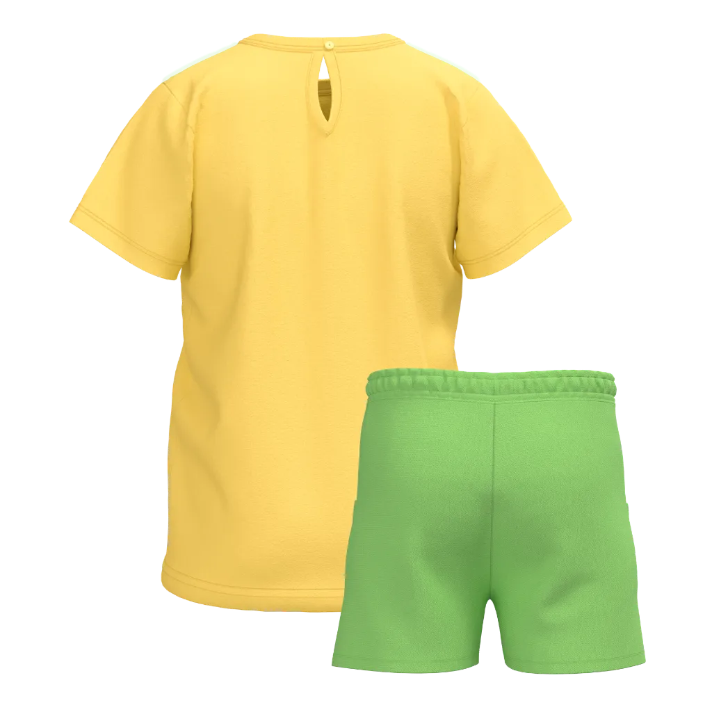Yellow Pineapple Print Girls T-Shirt & Shorts Set | Kids Summer Outfit | Cute Pineapple Graphic Co-Ord Set | 2183