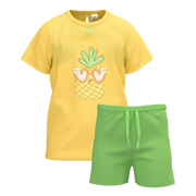 Yellow Pineapple Print Girls T-Shirt & Shorts Set | Kids Summer Outfit | Cute Pineapple Graphic Co-Ord Set | 2183
