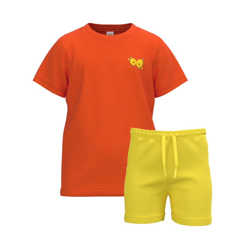 Orange Boys T-Shirt with Yellow Pant | Bright Summer Co-ord Set | Soft Cotton Kids Outfit | 2187