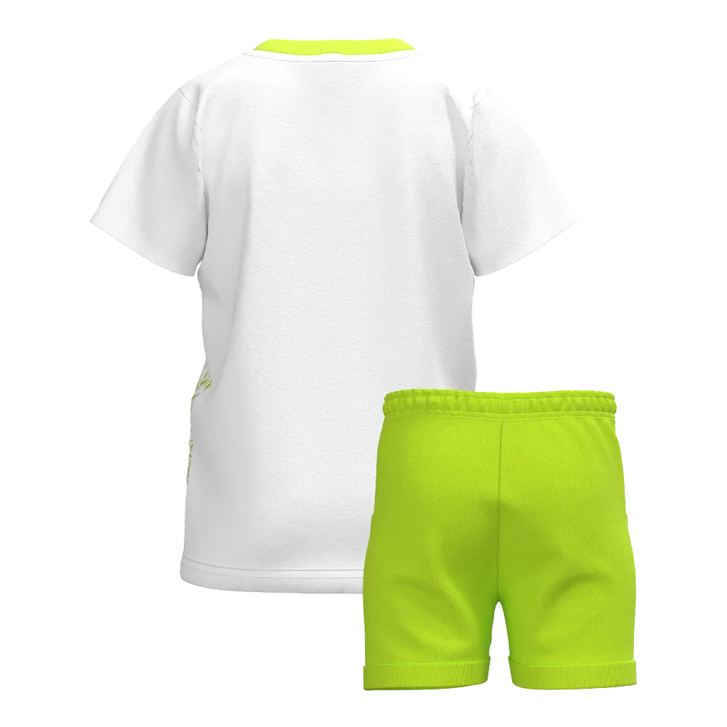 White Lime Print Boys T-Shirt & Shorts Set | Kids Summer Co-Ord Outfit | Citrus Graphic Boys Set | 2188