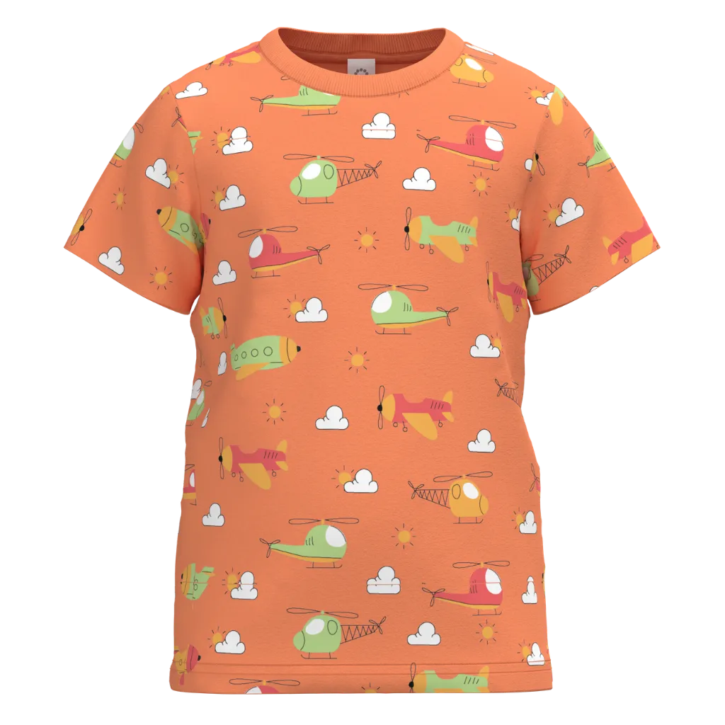 Orangade Airplane Print Boys T-Shirt | Kids Cotton All-Over Plane Tee | Fun Aviation Graphic T-Shirt | 2189