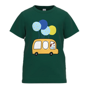 Green Boys T-Shirt | Balloon Car Print Casual Tee | Fun Cotton Summer Wear | 2192