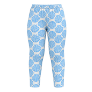 White Girls Printed Leggings | Blue Seashell All-Over Print Stretch Leggings | Comfortable Everyday Wear | 2193