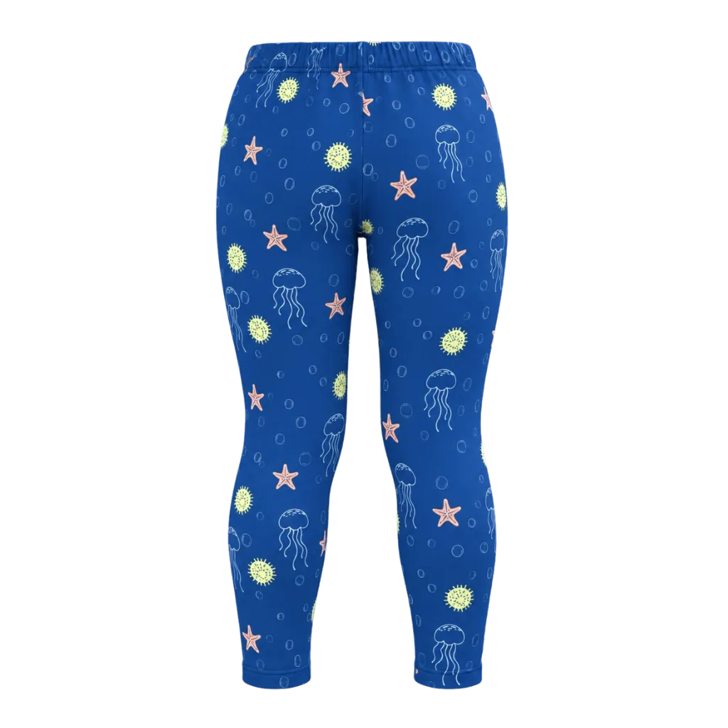Navy Blue Girls Printed Leggings | Jellyfish & Starfish Ocean Print Leggings | Comfortable Everyday Wear | 2195