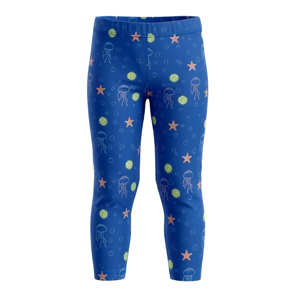 Navy Blue Girls Printed Leggings | Jellyfish & Starfish Ocean Print Leggings | Comfortable Everyday Wear | 2195