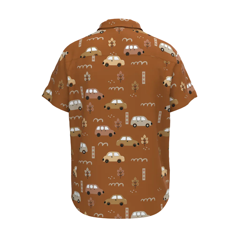 Warm Brown Boys Printed Shirt | Car Pattern Casual Shirt | Smart Summer Cotton Shirt | 2196