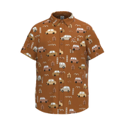 Warm Brown Boys Printed Shirt | Car Pattern Casual Shirt | Smart Summer Cotton Shirt | 2196