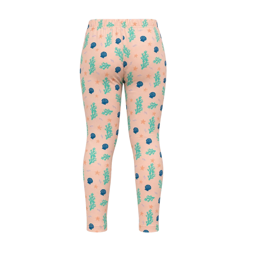 Pink Girls Printed Leggings | Seashell Starfish & Coral All-Over Print Leggings | Comfortable Everyday Wear | 2197