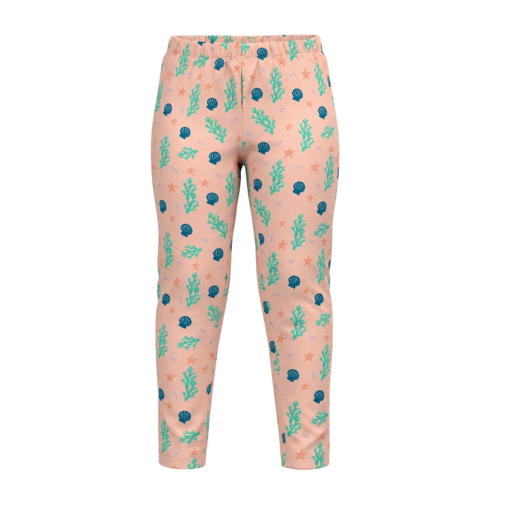 Pink Girls Printed Leggings | Seashell Starfish & Coral All-Over Print Leggings | Comfortable Everyday Wear | 2197